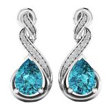 Sterling Silver 8X6 MM Each Pear Cut Blue Topaz & Round Diamond Ladies Infinity Dangling Earrings
