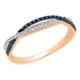 0.30 Carat (ctw) 14K Rose Gold Round Blue Sapphire & White Diamond Ladies Wedding Band Ring 1/3 CT