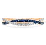 0.30 Carat (ctw) 14K Rose Gold Round Blue Sapphire & White Diamond Ladies Wedding Band Ring 1/3 CT