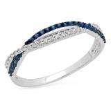 0.30 Carat (ctw) 14K White Gold Round Blue Sapphire & White Diamond Ladies Wedding Band Ring 1/3 CT