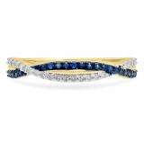 0.30 Carat (ctw) 14K Yellow Gold Round Blue Sapphire & White Diamond Ladies Wedding Band Ring 1/3 CT