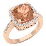 18K Rose Gold 8.50 MM Cushion Cut Morganite & Round Cut Diamond Bridal Halo Engagement Ring