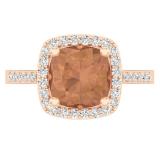 18K Rose Gold 8.50 MM Cushion Cut Morganite & Round Cut Diamond Bridal Halo Engagement Ring