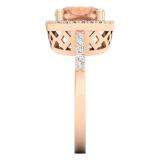 18K Rose Gold 8.50 MM Cushion Cut Morganite & Round Cut Diamond Bridal Halo Engagement Ring