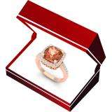 18K Rose Gold 8.50 MM Cushion Cut Morganite & Round Cut Diamond Bridal Halo Engagement Ring