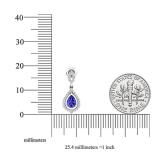 Sterling Silver 6X4 MM Pear Cut Tanzanite & Round Cut White Diamond Ladies Dangling Drop Earrings