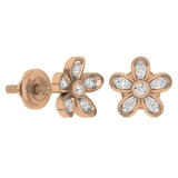 0.10 Carat (ctw) 10K Rose Gold Round Diamond Ladies Flower Shaped Stud Earrings 1/10 CT