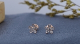 0.10 Carat (ctw) 10K Rose Gold Round Diamond Ladies Flower Shaped Stud Earrings 1/10 CT