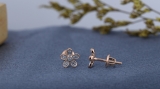 0.10 Carat (ctw) 10K Rose Gold Round Diamond Ladies Flower Shaped Stud Earrings 1/10 CT