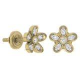 0.10 Carat (ctw) 10K Yellow Gold Round Diamond Ladies Flower Shaped Stud Earrings 1/10 CT