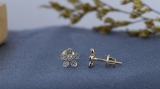 0.10 Carat (ctw) 10K Yellow Gold Round Diamond Ladies Flower Shaped Stud Earrings 1/10 CT