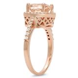 2.40 Carat (ctw) 14K Rose Gold Cushion Cut Morganite & Round Diamond Ladies Halo Engagement Ring