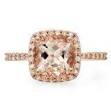 2.40 Carat (ctw) 14K Rose Gold Cushion Cut Morganite & Round Diamond Ladies Halo Engagement Ring