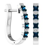 0.35 Carat (ctw) Sterling Silver Round White & Blue Diamond Ladies Hoop Earrings 1/3 CT