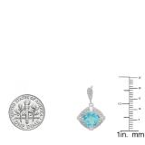 Sterling Silver 7 MM Each Cushion Cut Blue Topaz & Round White Diamond Ladies Halo Drop Earrings