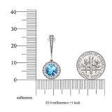 Sterling Silver 6 MM Each Cushion Cut Blue Topaz & Round Diamond Ladies Halo Drop Earrings