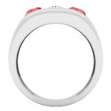 10K White Gold 5 MM Round Ruby & Diamond Men's Channel Set 3 Stone Wedding Band
