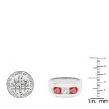 10K White Gold 5 MM Round Ruby & Diamond Men's Channel Set 3 Stone Wedding Band