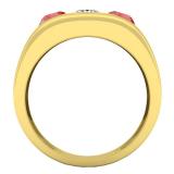 14K Yellow Gold 5 MM Round Ruby & Diamond Men's Channel Set 3 Stone Wedding Band