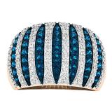 1.55 Carat (ctw) 10K Rose Gold Round Blue & White Diamond Ladies Cocktail Right Hand Ring 1 1/2 CT