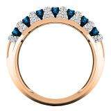1.55 Carat (ctw) 10K Rose Gold Round Blue & White Diamond Ladies Cocktail Right Hand Ring 1 1/2 CT