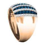 1.55 Carat (ctw) 10K Rose Gold Round Blue & White Diamond Ladies Cocktail Right Hand Ring 1 1/2 CT