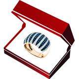 1.55 Carat (ctw) 10K Rose Gold Round Blue & White Diamond Ladies Cocktail Right Hand Ring 1 1/2 CT