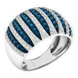 1.55 Carat (ctw) 10K White Gold Round Blue & White Diamond Ladies Cocktail Right Hand Ring 1 1/2 CT