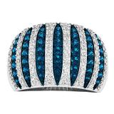1.55 Carat (ctw) 10K White Gold Round Blue & White Diamond Ladies Cocktail Right Hand Ring 1 1/2 CT
