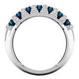 1.55 Carat (ctw) 10K White Gold Round Blue & White Diamond Ladies Cocktail Right Hand Ring 1 1/2 CT