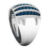 1.55 Carat (ctw) 10K White Gold Round Blue & White Diamond Ladies Cocktail Right Hand Ring 1 1/2 CT