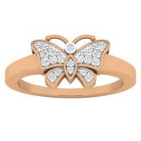 0.10 Carat (ctw) 10K Rose Gold Round White Diamond Cocktail Right Hand Butterfly Ring 1/10 CT