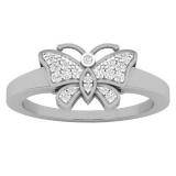 0.10 Carat (ctw) 10K White Gold Round White Diamond Cocktail Right Hand Butterfly Ring 1/10 CT