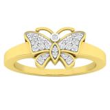 0.10 Carat (ctw) 14K Yellow Gold Round White Diamond Cocktail Right Hand Butterfly Ring 1/10 CT
