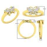 0.10 Carat (ctw) 14K Yellow Gold Round White Diamond Cocktail Right Hand Butterfly Ring 1/10 CT