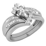 0.35 Carat (ctw) 14K White Gold Marquise Baguette & Round Cut Diamond Engagement Ring Set 1/3 CT