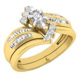 0.35 Carat (ctw) 14K Yellow Gold Marquise Baguette & Round Cut Diamond Engagement Ring Set 1/3 CT