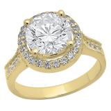 4.10 Carat (ctw) 10K Yellow Gold Round White Cubic Zirconia Ladies Bridal Engagement Ring