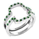 10K White Gold Round Tsavorite & White Diamond Ladies Wedding Band Enhancer Guard Double Ring