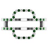 10K White Gold Round Tsavorite & White Diamond Ladies Wedding Band Enhancer Guard Double Ring