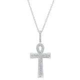 0.32 Carat (ctw) 10K White Gold Round Diamond Ladies Ankh Cross Pendant 1/3 (Silver Chain Included)