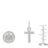 0.32 Carat (ctw) 10K White Gold Round Diamond Ladies Ankh Cross Pendant 1/3 (Silver Chain Included)