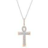 0.32 Carat (ctw) 14K Rose Gold Round Diamond Ladies Ankh Cross Pendant 1/3 (Silver Chain Included)