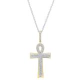 0.32 Carat (ctw) 14K Yellow Gold Round Diamond Ladies Ankh Cross Pendant 1/3 (Silver Chain Included)