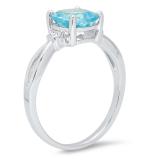 Sterling Silver 7 MM Cushion Cut Blue Topaz & Round White Diamond Ladies Bridal Engagement Ring