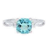 Sterling Silver 7 MM Cushion Cut Blue Topaz & Round White Diamond Ladies Bridal Engagement Ring