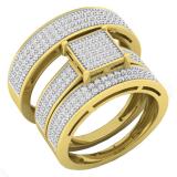 0.80 Carat (ctw) 10K Yellow Gold Round Diamond Men & Women's Cluster Engagement Ring Trio Set