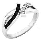 0.06 Carat (ctw) Sterling Silver Round Black And White Diamond Ladies Bypass Promise Engagement Ring
