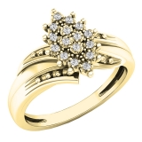 0.10 Carat (ctw) 10K Yellow Gold Round White Diamond Ladies Cluster Flower Ring 1/10 CT