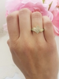 0.10 Carat (ctw) 10K Yellow Gold Round White Diamond Ladies Cluster Flower Ring 1/10 CT
